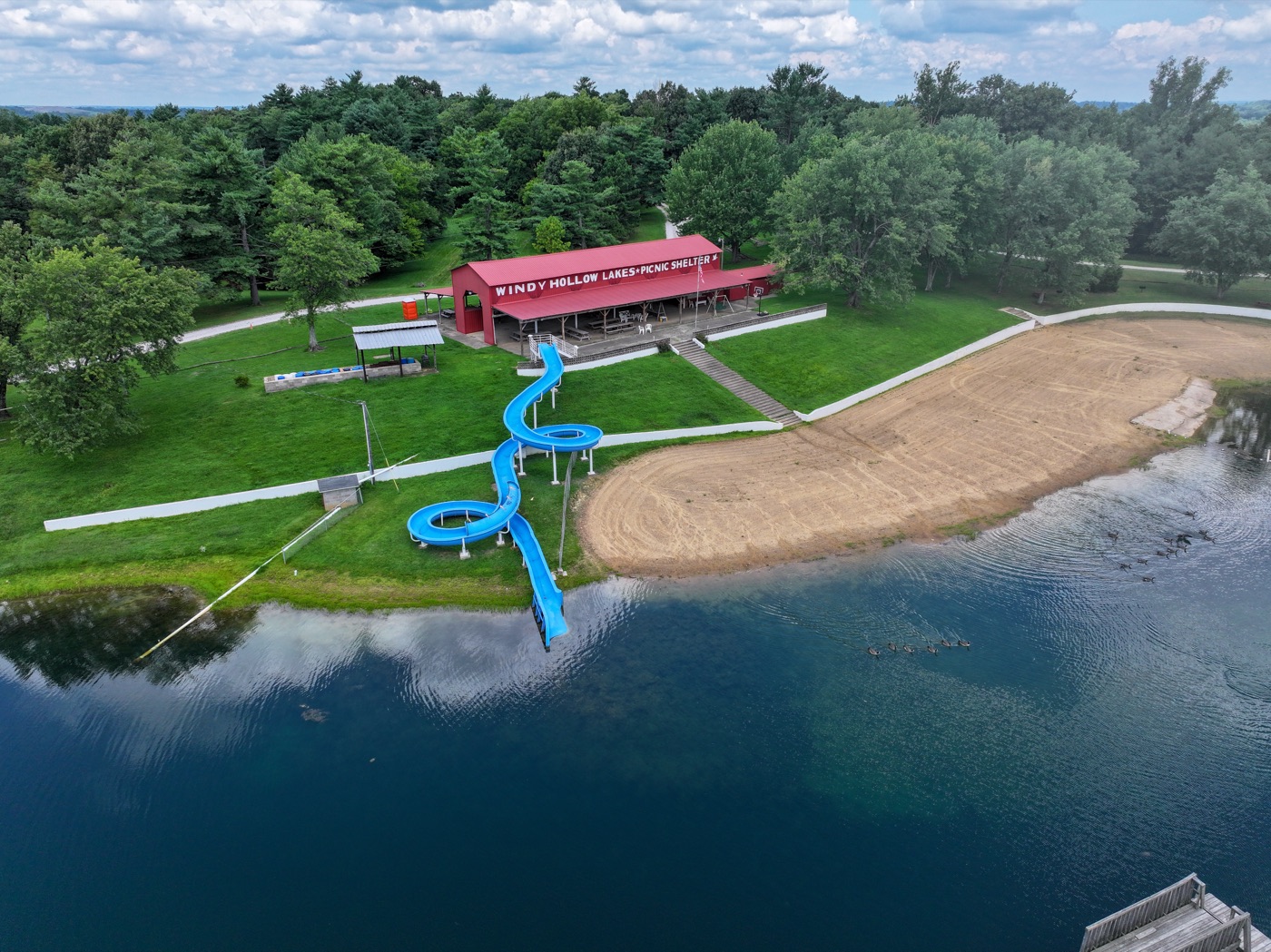 Waterslide and beach from above
